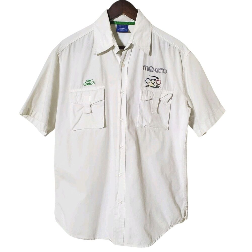 Mexico Atletica Olympic Polo Shirt Size M White Embroidered Comite Olimpico Mens